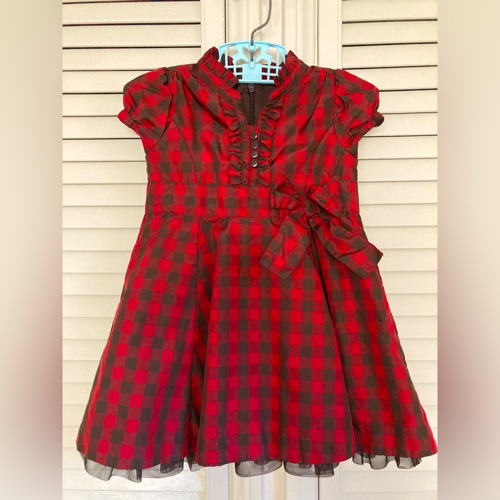 Baby Gap Christmas Holiday Dress Red Black Plaid Tulle Skirt 12-18 Month toddler